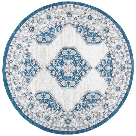 Safavieh 6 ft.-7 in. x 6 ft.-7 in. Power Loomed Liberty 700 Ployester Round Rug, Dark Blue & Ivory LIB753N-7R